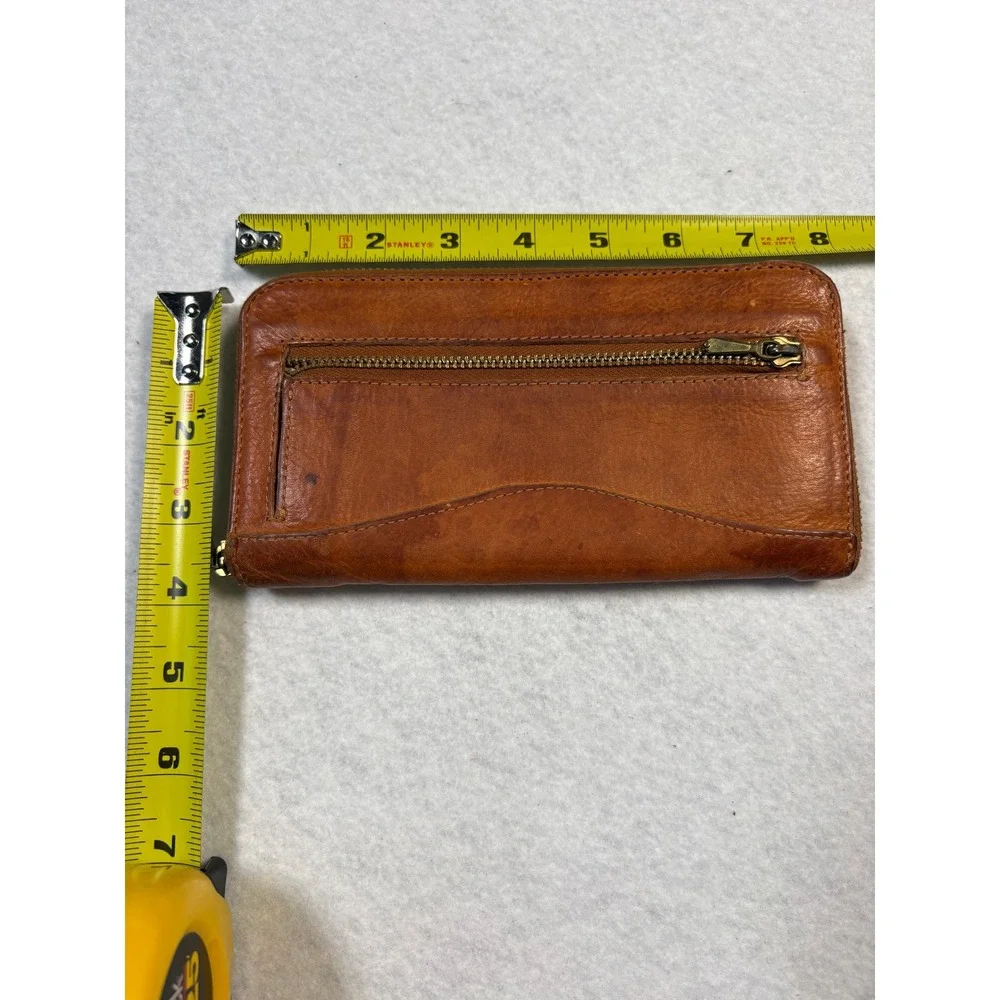 JP Ourse & Cie Geneve Tan Leather Zip Around Accordion Wallet Brass Hardware